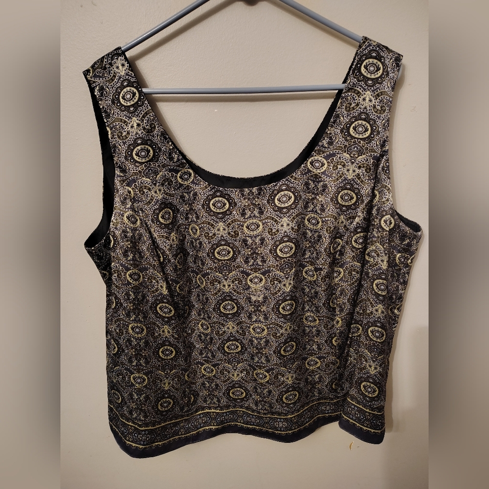 Tahari ASL Black and Gold Patterned Tank Top